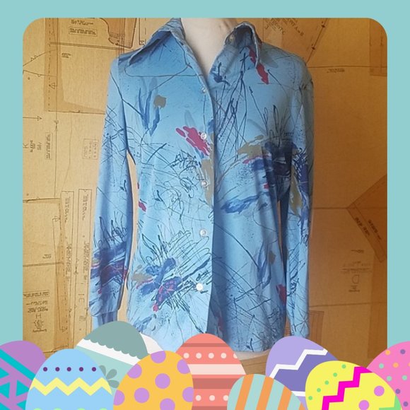 Vintage Tops - 1970s Abstract Painting Blouse